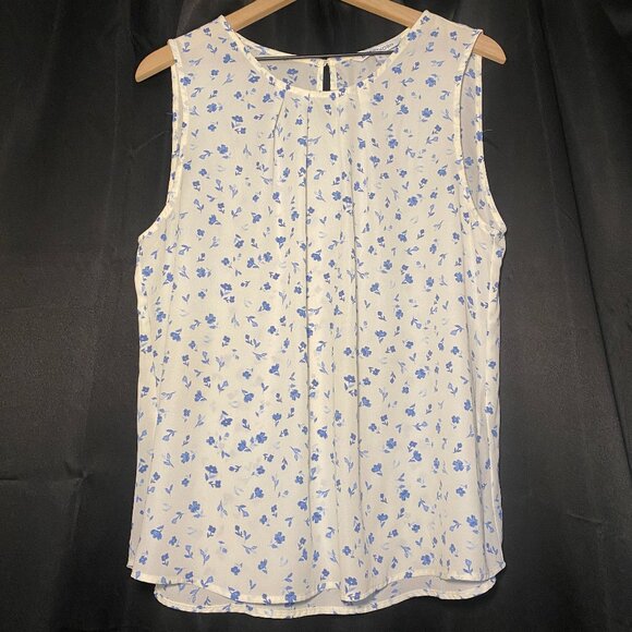 41 Hawthorn Tops - 41 Hawthorn Lexie Pleated Blouse Womens XL White Blue Floral Flowy Career EUC
